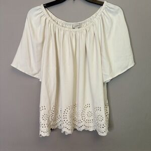 Loft Women's Off The Shoulder Top With eyelet lace trim‎ Size S